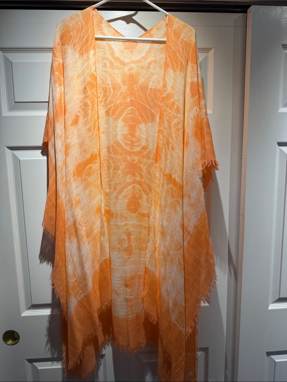 Orange Tie-Dye Fringe Shawl - Beach Coverup